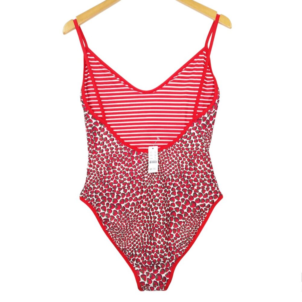 J. Crew Swimsuit One Piece Size 10 Reversible Strawberry Red White Striped NWT - Picture 3 of 9